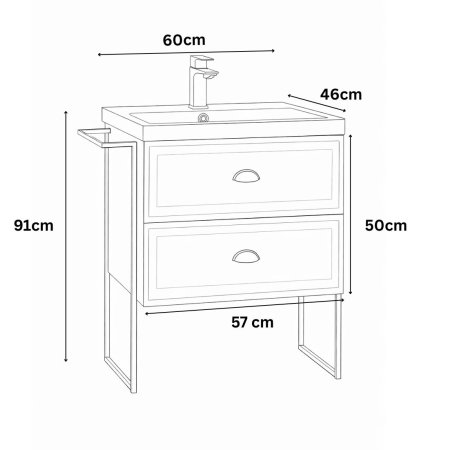 Set Baza front MDF si Lavoar seria 796, cu sertare, cadru metalic, montat, 60 cm, alb rustic [5]