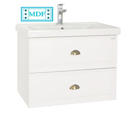 Mobilier Baie - Set Baza front MDF si Lavoar seria 796, cu sertare, cadru metalic, montat, 60 cm, alb rustic
