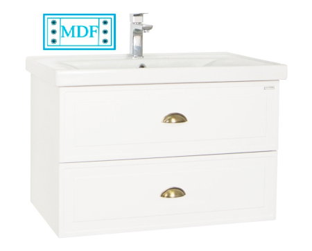 Mobilier Baie - Set Baza front MDF si Lavoar seria 796, cu sertare, cadru metalic, montat, 80 cm, alb rustic