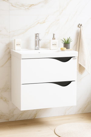 Baza cu Lavoar - Set Baza front MDF si Lavoar seria 797, cu sertare, cadru metalic, montat, 60 cm, alb