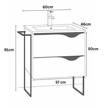Set Baza front MDF si Lavoar seria 797, cu sertare, cadru metalic, montat, 60 cm, alb [5]