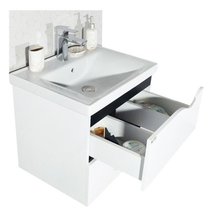 Baza cu Lavoar - Set Baza front MDF si Lavoar seria 797, cu sertare, cadru metalic, montat, 60 cm, alb