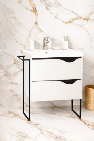 Baza cu Lavoar - Set Baza front MDF si Lavoar seria 797, cu sertare, cadru metalic, montat, 60 cm, alb