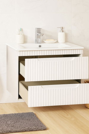 Baza cu Lavoar - Set Baza front MDF si Lavoar seria 033, suspendata, cu sertare, montat, 70 cm, alb rustic