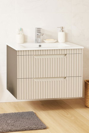 Baza cu Lavoar - Set Baza front MDF si Lavoar seria 033, suspendata, cu sertare, montat, 70 cm, crem