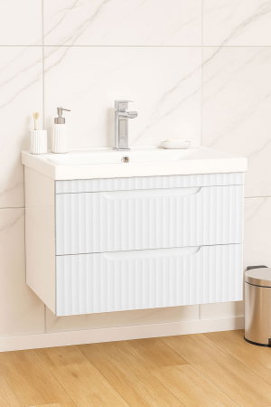 Baza cu Lavoar - Set Baza front MDF si Lavoar seria 733, suspendata, cu sertare, montat, 70 cm, alb rustic