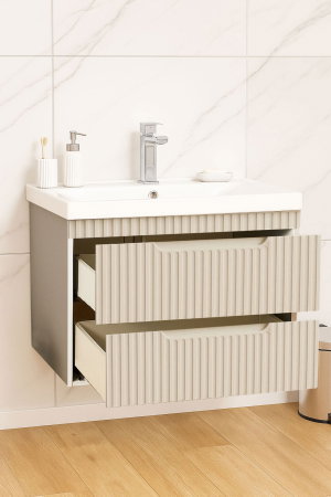 Baza cu Lavoar - Set Baza front MDF si Lavoar seria 733, suspendata, cu sertare, montat, 70 cm, crem