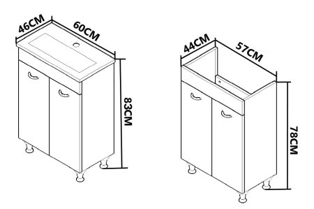 Mobilier Baie - Set Baza si Lavoar seria 867, montat, 60 cm, alb + negru