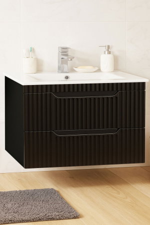 Mobilier Baie - Set Baza front MDF si Lavoar seria 033, suspendata, cu sertare, montat, 80 cm, negru