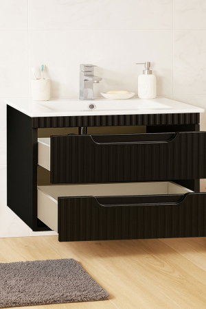 Mobilier Baie - Set Baza front MDF si Lavoar seria 033, suspendata, cu sertare, montat, 80 cm, negru