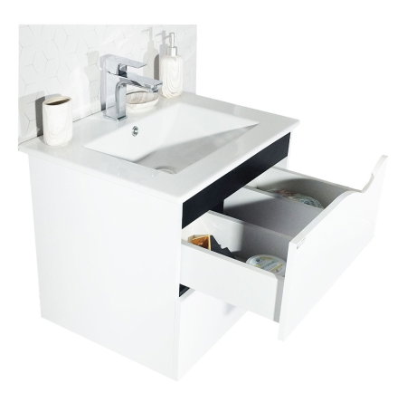 Mobilier Baie - Set Baza front MDF si Lavoar seria 097, cu sertare, cadru metalic, montat, 60 cm, alb