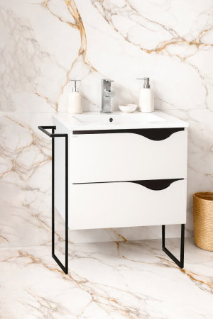 Mobilier Baie - Set Baza front MDF si Lavoar seria 097, cu sertare, cadru metalic, montat, 60 cm, alb