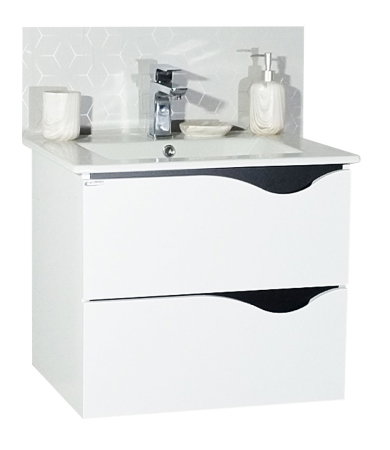 Mobilier Baie - Set Baza front MDF si Lavoar seria 097, cu sertare, cadru metalic, montat, 60 cm, alb