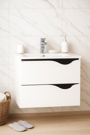 Mobilier Baie - Set Baza front MDF si Lavoar seria 097, suspendata, cu sertare, montat, 60 cm, alb