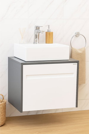 Mobilier Baie - Set Baza front MDF si Lavoar seria 401, cu sertare, cadru metalic, montat, 60 cm, antracit