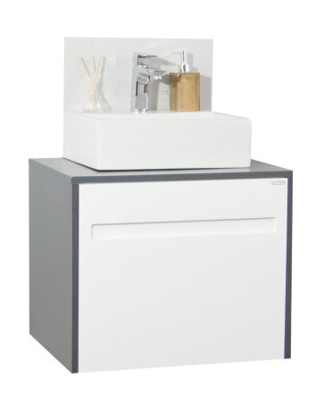 Mobilier Baie - Set Baza front MDF si Lavoar seria 401, cu sertare, cadru metalic, montat, 60 cm, antracit