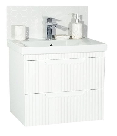 Mobilier Baie - Set Baza front MDF si Lavoar seria 733, suspendata, cu sertare, montat, 60 cm, alb rustic