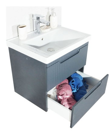 Mobilier Baie - Set Baza front MDF si Lavoar seria 733, suspendata, cu sertare, montat, 60 cm, antracit