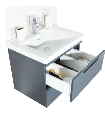 Mobilier Baie - Set Baza front MDF si Lavoar seria 733, suspendata, cu sertare, montat, 60 cm, antracit