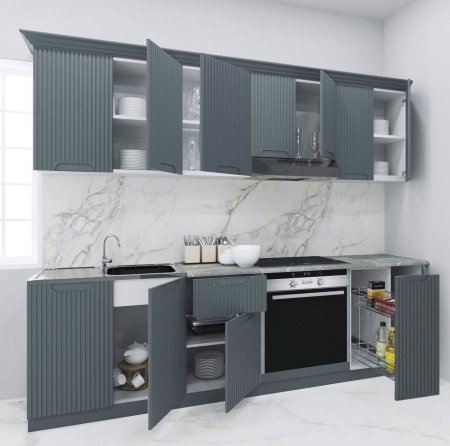 Bucatarii Moderne - Set bucatarie SPACE 240 cm, 9 corpuri, corp cuptor, corp Jolly, blat termorezistent, fronturi MDF, antracit
