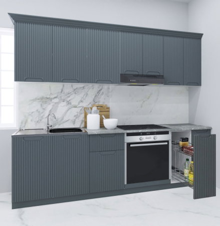 Bucatarii Moderne - Set bucatarie SPACE 240 cm, 9 corpuri, corp cuptor, corp Jolly, blat termorezistent, fronturi MDF, antracit