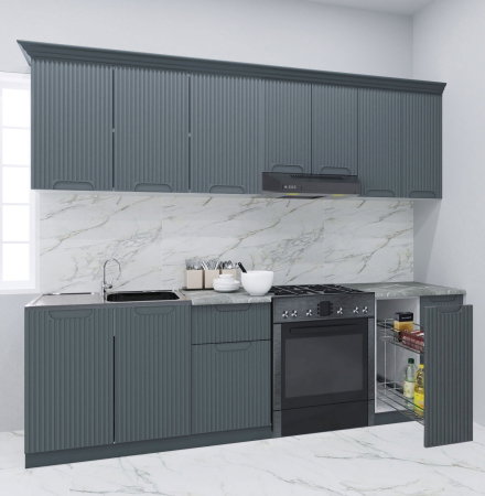 Bucatarii Moderne - Set bucatarie SPACE 240 cm, 8 corpuri, corp Jolly, blat termorezistent, fronturi MDF, antracit