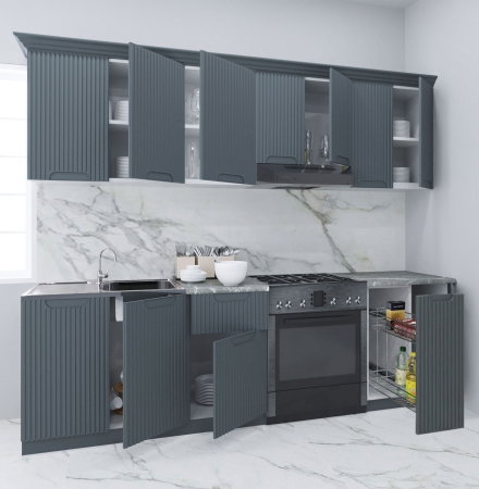 Bucatarii Moderne - Set bucatarie SPACE 240 cm, 8 corpuri, corp Jolly, blat termorezistent, fronturi MDF, antracit