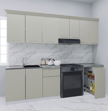 Bucatarii Moderne - Set bucatarie SPACE 240 cm, 8 corpuri, corp Jolly, blat termorezistent, fronturi MDF, crem