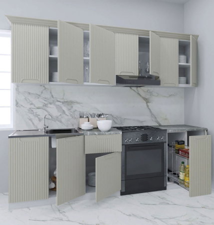 Bucatarii Moderne - Set bucatarie SPACE 240 cm, 8 corpuri, corp Jolly, blat termorezistent, fronturi MDF, crem