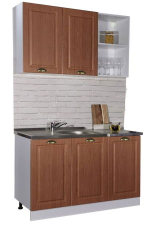 Produs în România - Set bucatarie SQUARE 120 cm, 2 corpuri, blat termorezistent, fronturi MDF, stejar antichizat