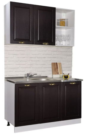 Produs în România - Set bucatarie SQUARE 120 cm, 2 corpuri, blat termorezistent, fronturi MDF, wenge antichizat