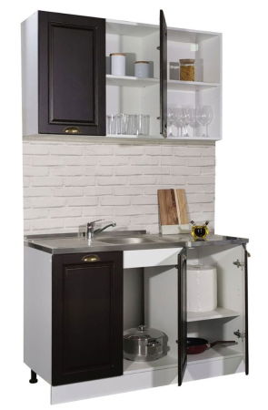 Produs în România - Set bucatarie SQUARE 120 cm, 2 corpuri, blat termorezistent, fronturi MDF, wenge antichizat