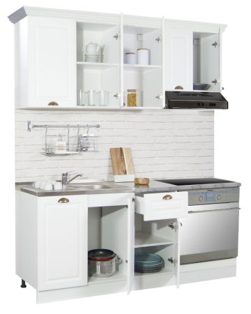 Bucatarii Clasice - Set bucatarie SQUARE 180 cm, 6 corpuri, corp cuptor, blat termorezistent, fronturi MDF, alb rustic