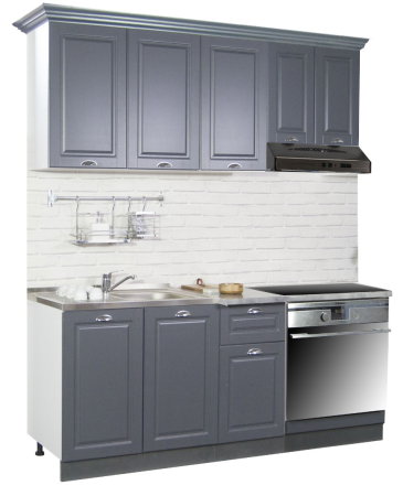 Produs în România - Set bucatarie SQUARE 180 cm, 6 corpuri, corp cuptor, blat termorezistent, fronturi MDF, antracit