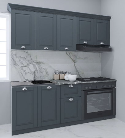 Produs în România - Set bucatarie SQUARE 180 cm, 6 corpuri, corp cuptor, blat termorezistent, fronturi MDF, antracit