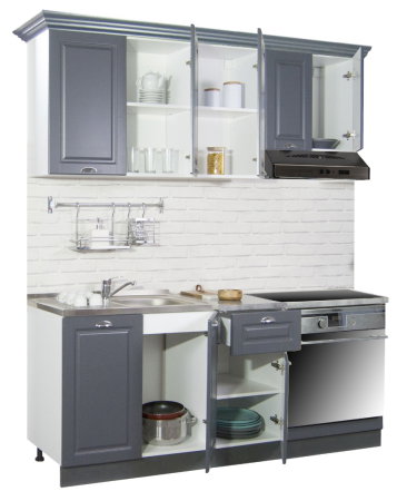 Produs în România - Set bucatarie SQUARE 180 cm, 6 corpuri, corp cuptor, blat termorezistent, fronturi MDF, antracit