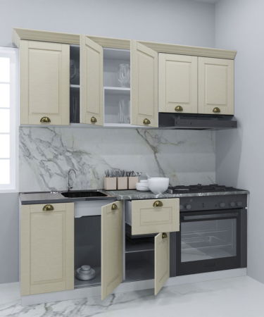 Bucatarii Clasice - Set bucatarie SQUARE 180 cm, 6 corpuri, corp cuptor, blat termorezistent, fronturi MDF, fag