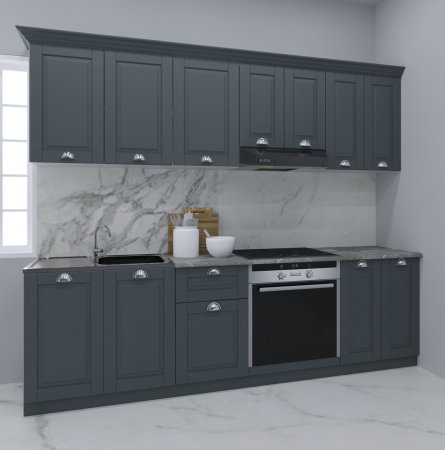 Produs în România - Set bucatarie SQUARE 240 cm, 8 corpuri, corp cuptor, blat termorezistent, fronturi MDF, antracit