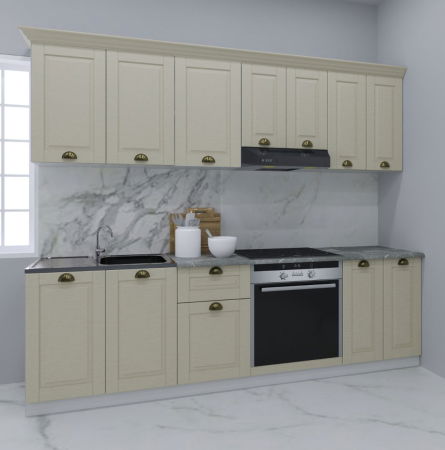 Bucatarii Clasice - Set bucatarie SQUARE 240 cm, 8 corpuri, corp cuptor, blat termorezistent, fronturi MDF, fag