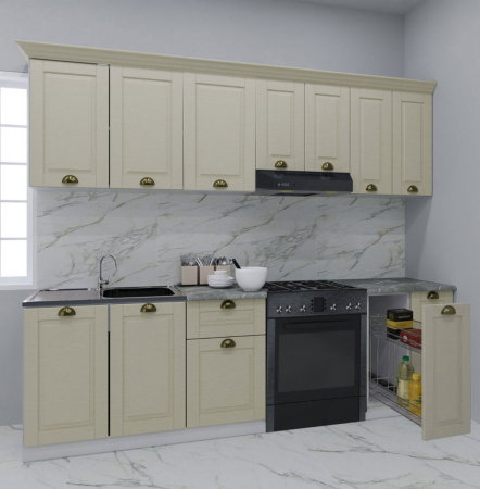 Produs în România - Set bucatarie SQUARE 240 cm, 8 corpuri, corp Jolly, blat termorezistent, fronturi MDF, fag
