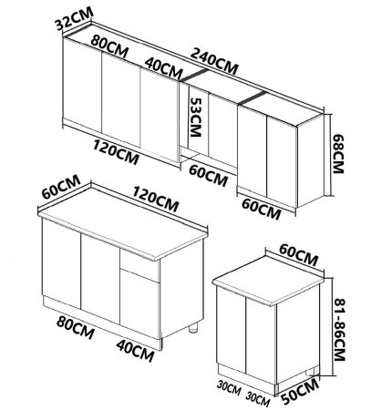 Bucatarii Moderne - Set bucatarie IRIS 240 cm, 8 corpuri, corp Jolly, blat termorezistent, fronturi MDF vopsit ultralucios, alb