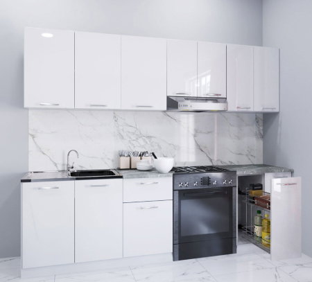 Bucatarii Moderne - Set bucatarie IRIS 240 cm, 8 corpuri, corp Jolly, blat termorezistent, fronturi MDF vopsit ultralucios, alb