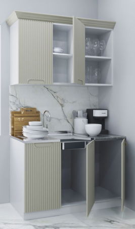 Produs în România - Set bucatarie SPACE 120 cm, 2 corpuri, blat termorezistent, fronturi MDF, crem