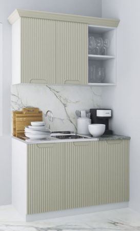 Produs în România - Set bucatarie SPACE 120 cm, 2 corpuri, blat termorezistent, fronturi MDF, crem