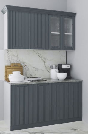 Bucatarii Moderne - Set bucatarie SPACE 140 cm, 4 corpuri, blat termorezistent, fronturi MDF, antracit