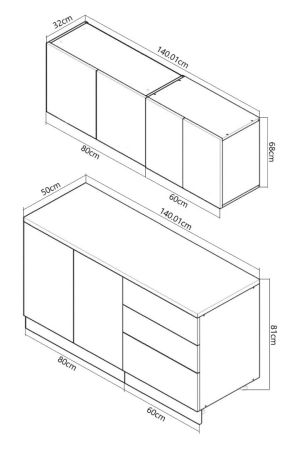 Bucatarii Moderne - Set bucatarie SPACE 140 cm, 4 corpuri, cu sertare, blat termorezistent, fronturi MDF, antracit