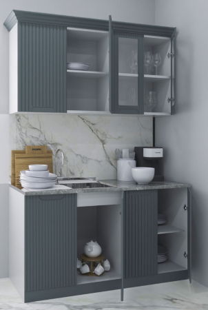 Bucatarii Moderne - Set bucatarie SPACE 140 cm, 4 corpuri, blat termorezistent, fronturi MDF, antracit