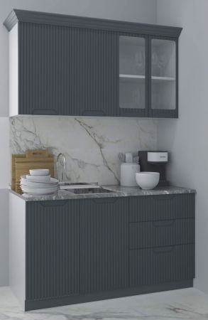 Bucatarii Moderne - Set bucatarie SPACE 140 cm, 4 corpuri, cu sertare, blat termorezistent, fronturi MDF, antracit