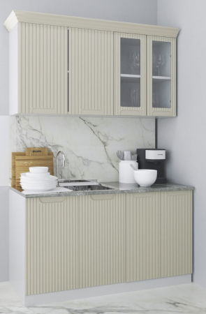 Produs în România - Set bucatarie SPACE 140 cm, 4 corpuri, blat termorezistent, fronturi MDF, crem