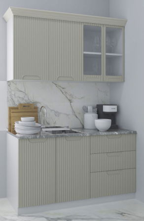 Produs în România - Set bucatarie SPACE 140 cm, 4 corpuri, cu sertare, blat termorezistent, fronturi MDF, crem